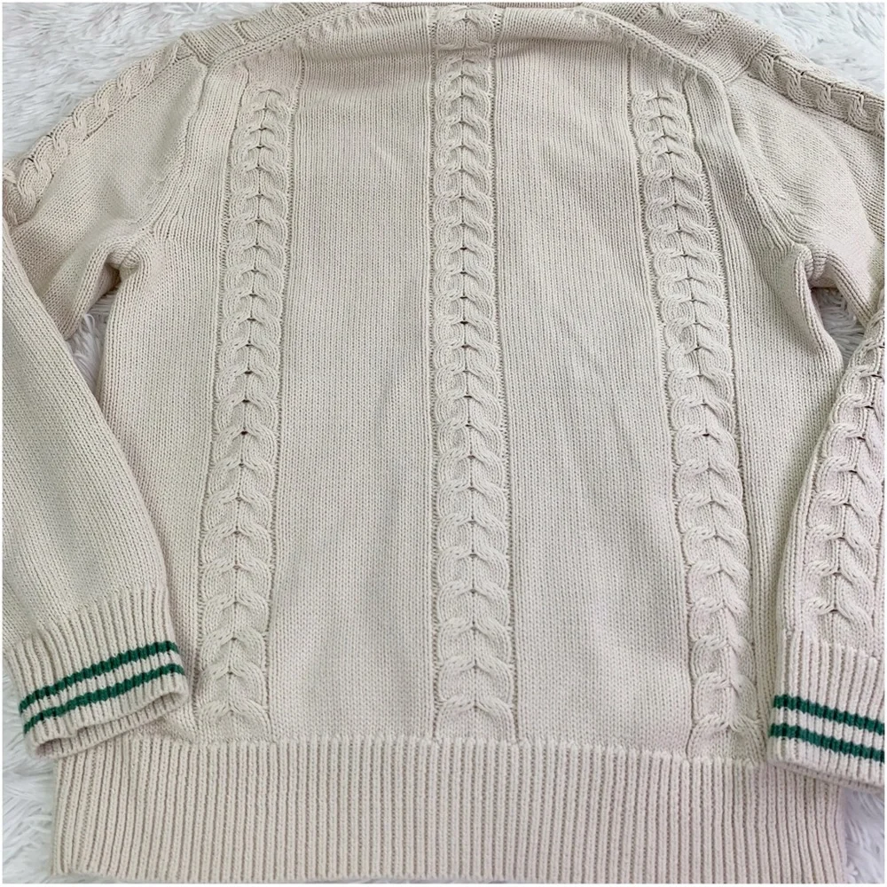 J‎ Crew long sleeve Cotton cable-knit tipped shawl-collar sweater in ivory
